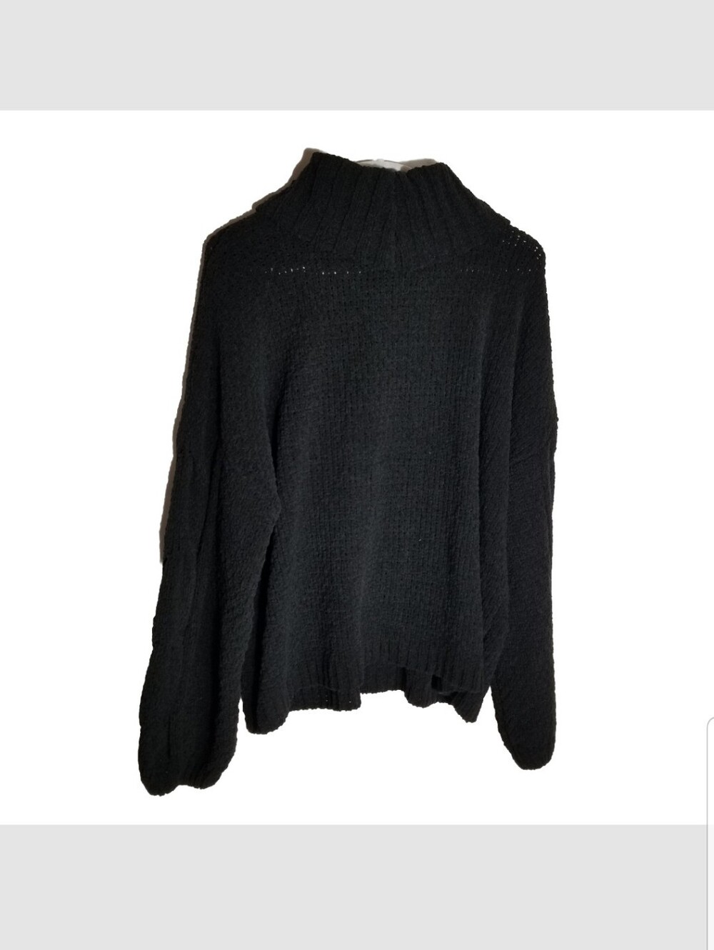 Seven7 Cable Knit Sweater Women's Large Cowl Neck Chenille Black Balloon Sleeve